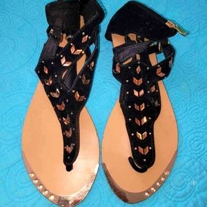 Ladies black ankle high.gladiator style faux suede and gem sandal with zip back